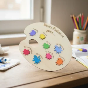 Palette de peinture personnalisée en bois gravée pour maîtresse, ATSEM ou nounou, cadeau de fin d’année scolaire