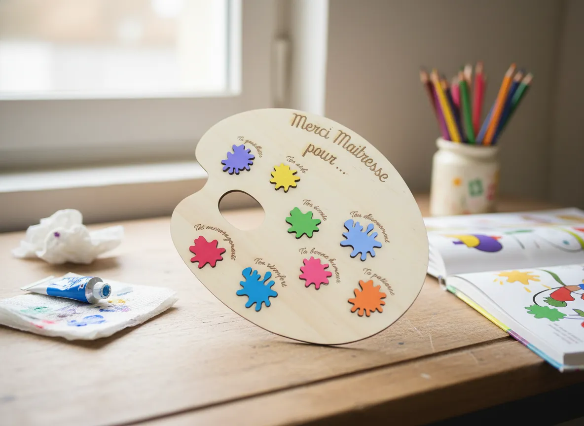 Palette de peinture personnalisée en bois gravée pour maîtresse, ATSEM ou nounou, cadeau de fin d’année scolaire