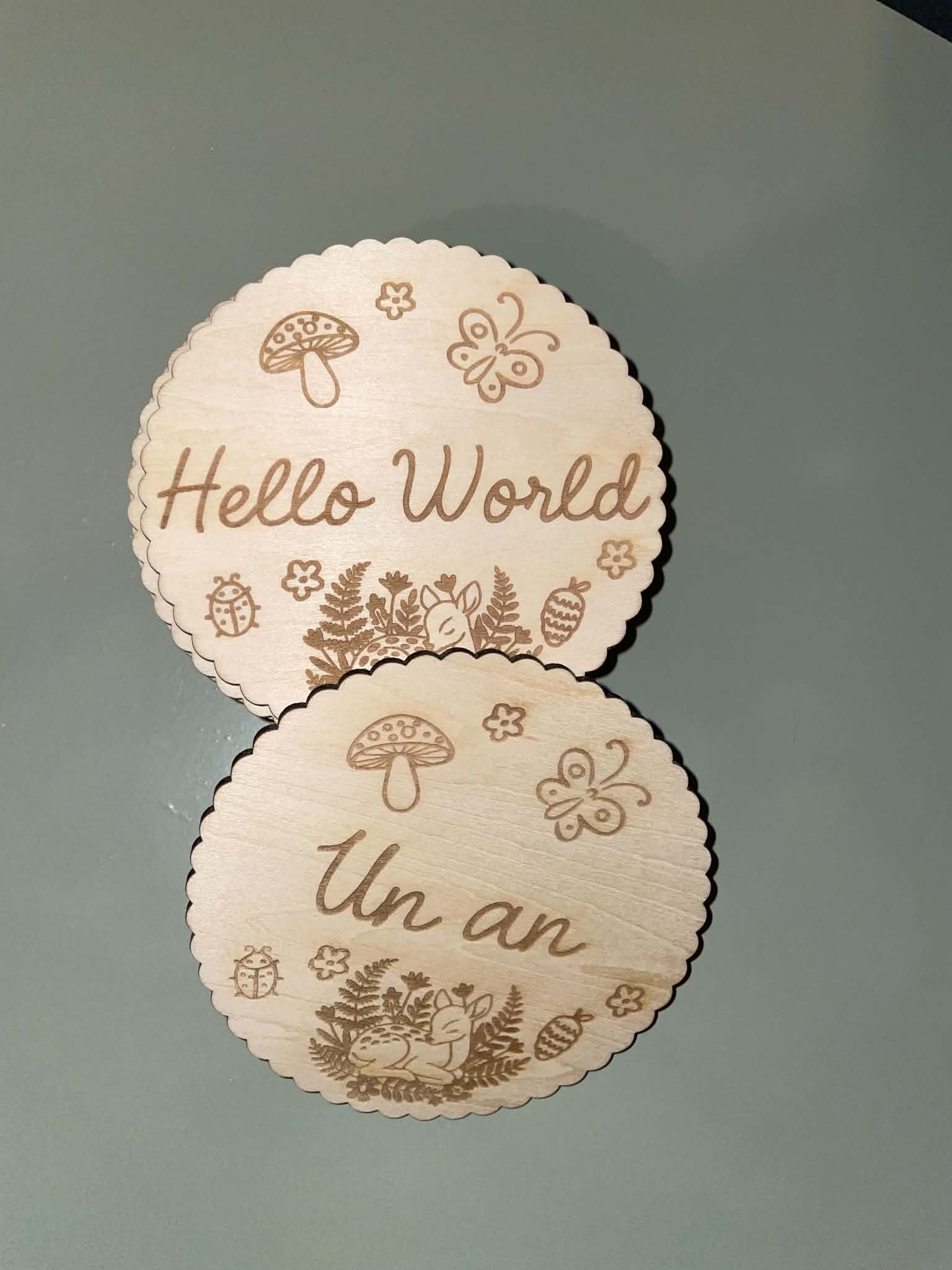 5da98b48 c419 4571 8f75 8943784fa2ec Ensemble de cartes étapes bébé en bois gravées au laser, comprenant les 12 mois de bébé, une carte Hello World et 6 cartes souvenirs pour les premières grandes étapes de sa vie.