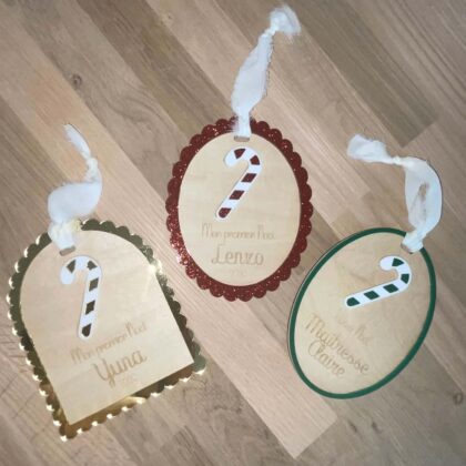 Décorations de Noël personnalisées en bois et acrylique avec prénom